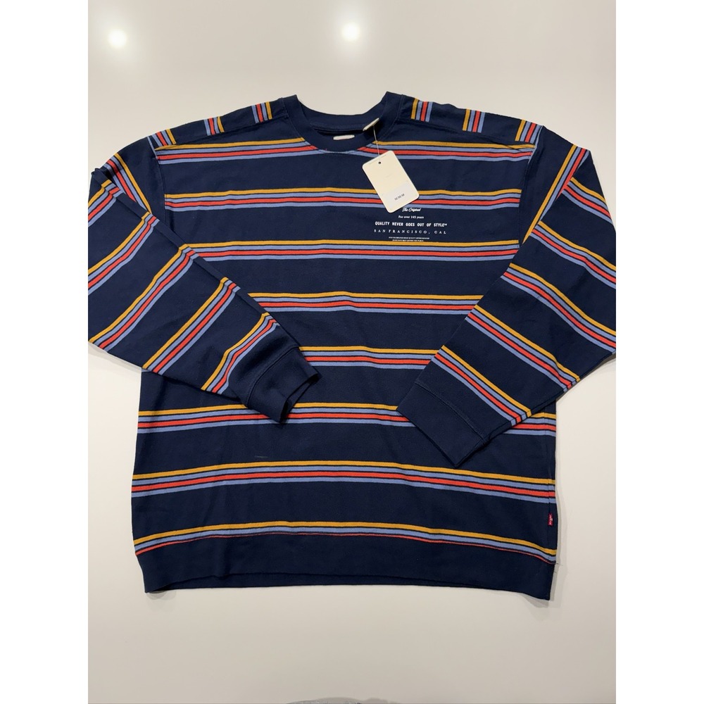 Levi's 34322-0000 Men's Long Sleeve Striped Crew Neck T-Shirt Blue Relaxed M